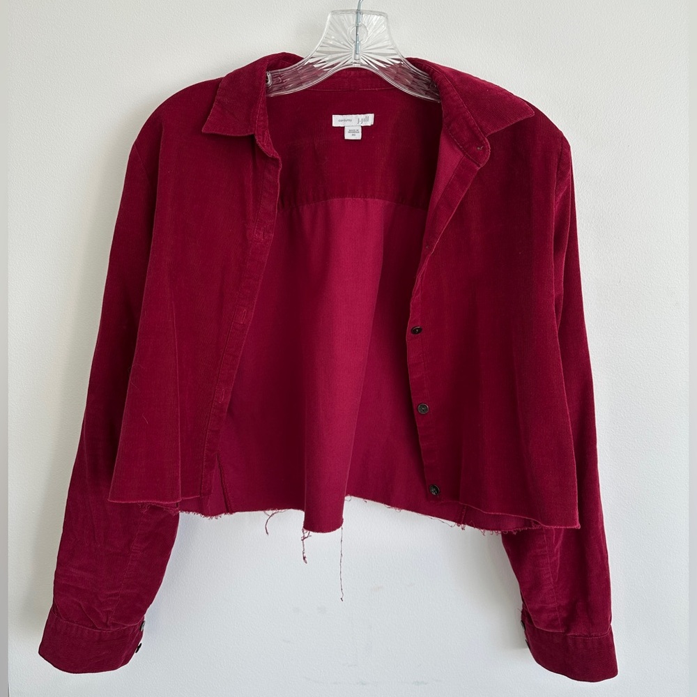 J. Jill Corduroy Cropped Button Down Top Red Maroon Size XS Extra Small